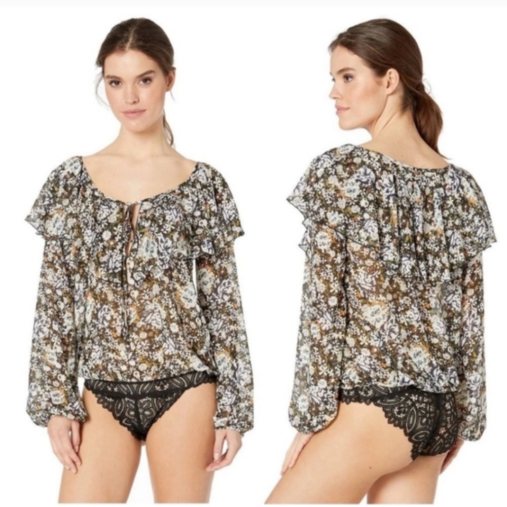 Intimately Free People Black and White Golden Amber Floral Bodysuit Size S